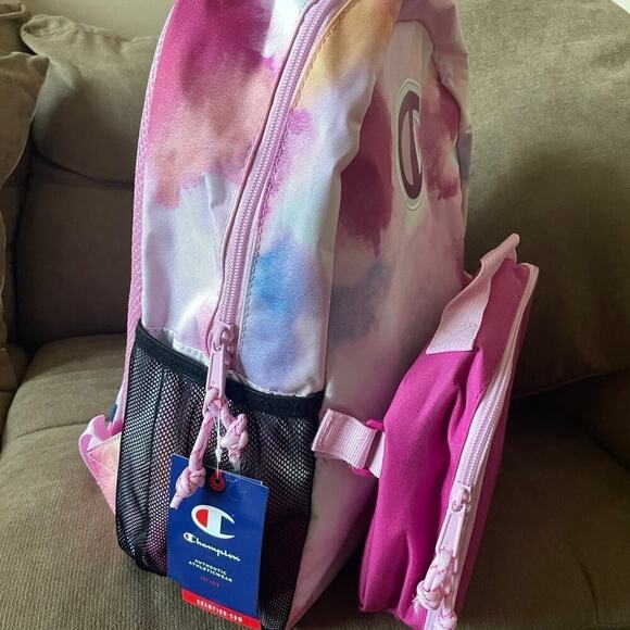 Champion Laptop Backpack with Lunch bag pink tie dye water bottles holder School - Picture 8 of 15
